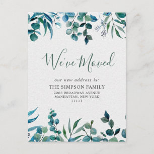 Elegant Watercolor  Eucalyptus Moving Announcement Postcard