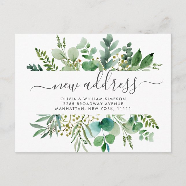 Elegant Watercolor  Eucalyptus Moving Announcement Postcard (Front)