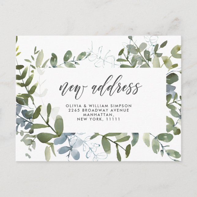 Elegant Watercolor  Eucalyptus Moving Announcement Postcard (Front)