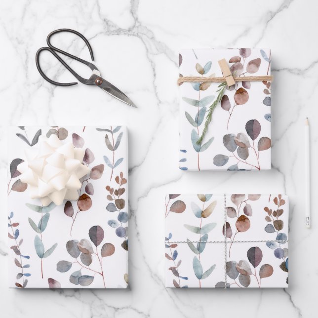 Elegant Watercolor Eucalyptus Pattern  Wrapping Pa Paper Sheet (Front)