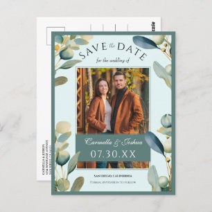 Elegant Watercolor Eucalyptus Photo Save The Date Postcard