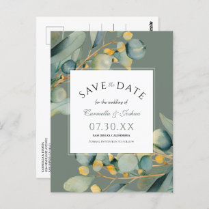 Elegant Watercolor Eucalyptus Sage Save The Date Postcard