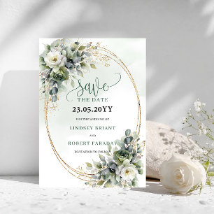 Elegant Watercolor Eucalyptus Save The Date Card