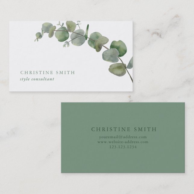 Elegant Watercolor Eucalyptus Simple Greenery Business Card (Front/Back)
