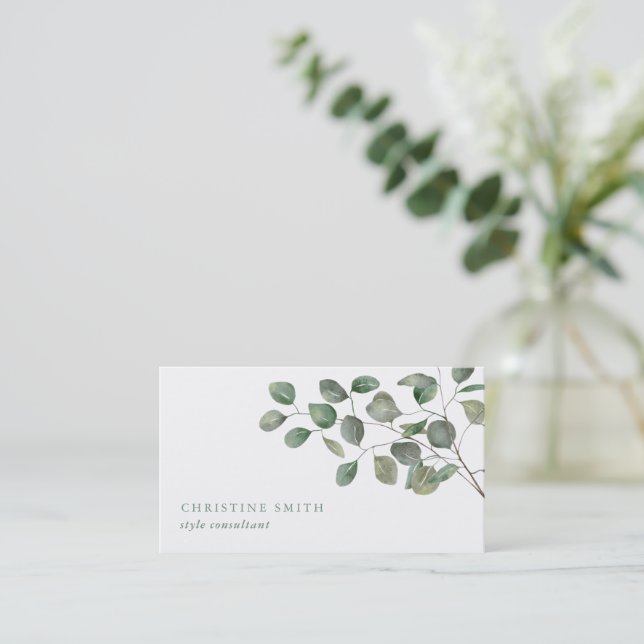 Elegant Watercolor Eucalyptus Simple Greenery Business Card (Standing Front)