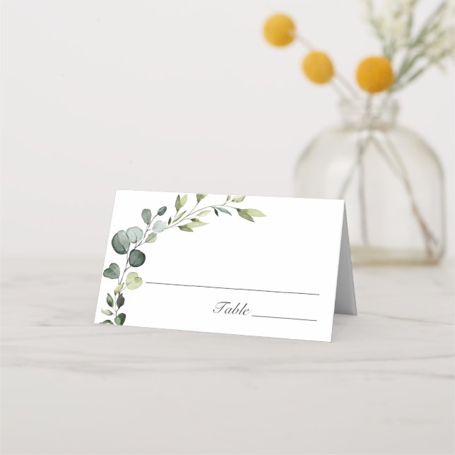 Elegant Watercolor Eucalyptus Wedding Boho Place Card (Front)