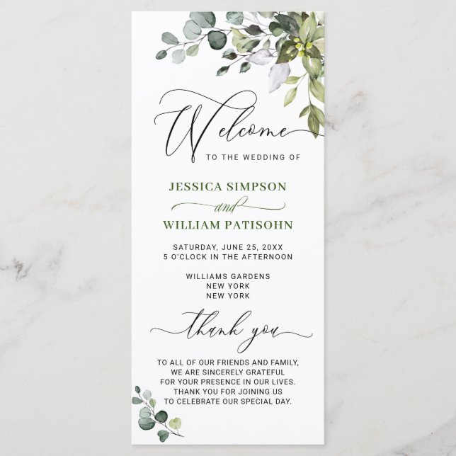 Elegant Watercolor Eucalyptus Wedding Ceremony Pro Programme (Front)