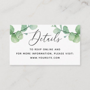 Elegant watercolor eucalyptus wedding details + QR Enclosure Card