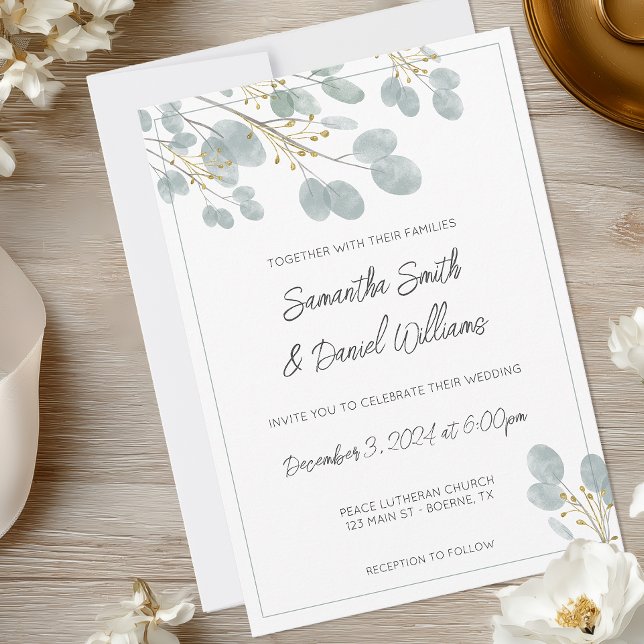Elegant Watercolor Eucalyptus Wedding Invitation (Eucalyptus Wedding Invitation)
