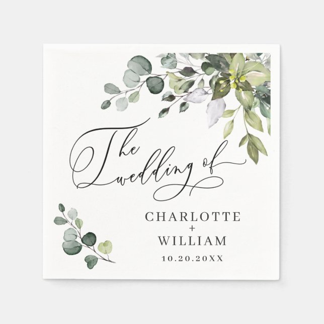 Elegant Watercolor Eucalyptus Wedding Paper Napkin (Front)
