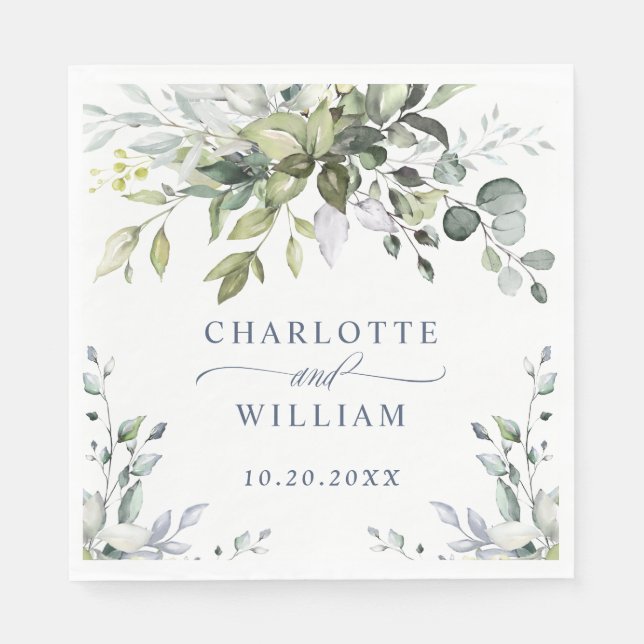 Elegant Watercolor Eucalyptus Wedding Paper Napkin (Front)