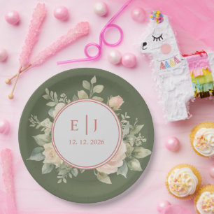 Elegant Watercolor Eucalyptus Wedding Paper Plate