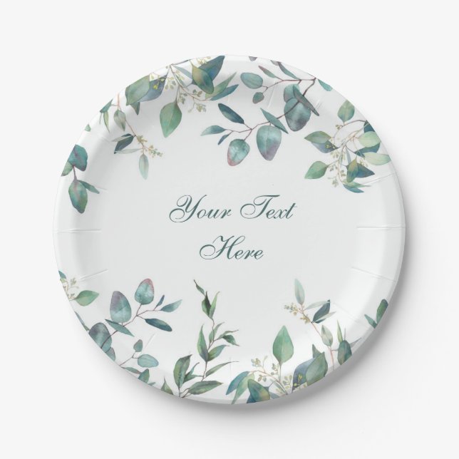 Elegant Watercolor Eucalyptus Wedding Party Paper Plate (Front)