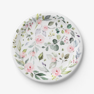 Elegant Watercolor Eucalyptus Wedding Party Paper Plate