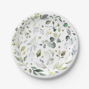 Elegant Watercolor Eucalyptus Wedding Party Paper Plate