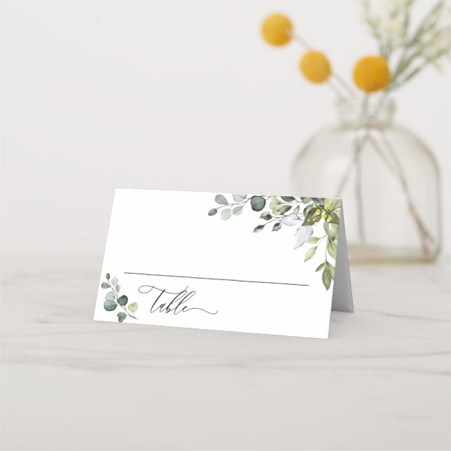 Elegant Watercolor Eucalyptus Wedding Place Card (Front)