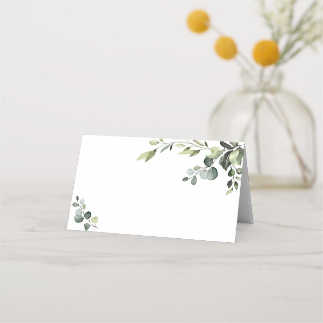 Elegant Watercolor Eucalyptus Wedding Place Card (Front)