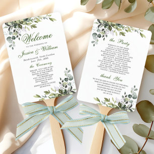Elegant Watercolor Eucalyptus Wedding Program Hand Fan