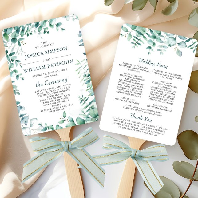 Elegant Watercolor Eucalyptus Wedding Program Hand Fan (Creator Uploaded)