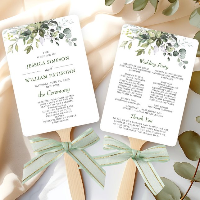 Elegant Watercolor Eucalyptus Wedding Program Hand Fan (Creator Uploaded)