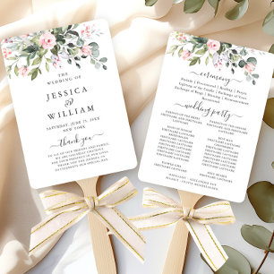Elegant Watercolor Eucalyptus Wedding Program Hand Fan
