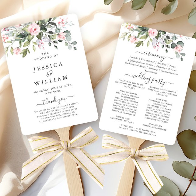 Elegant Watercolor Eucalyptus Wedding Program Hand Fan (Creator Uploaded)
