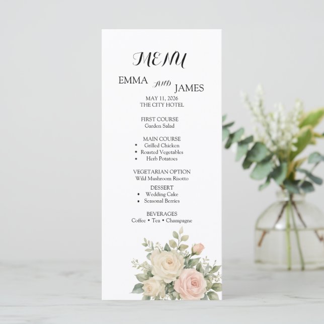 Elegant Watercolor Eucalyptus Wedding Program Menu (Standing Front)