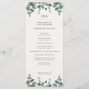 Elegant Watercolor Eucalyptus Wedding Programme