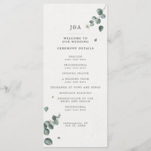 Elegant Watercolor Eucalyptus Wedding Programme