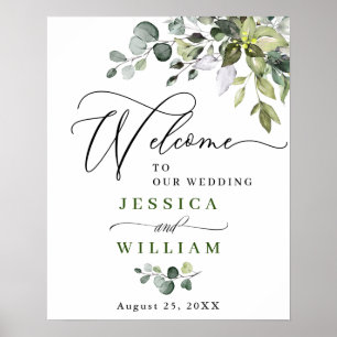 Elegant Watercolor Eucalyptus Wedding Welcome Post Poster
