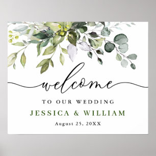 Elegant Watercolor Eucalyptus Wedding Welcome Sign
