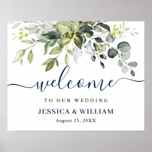 Elegant Watercolor Eucalyptus Wedding Welcome Sign