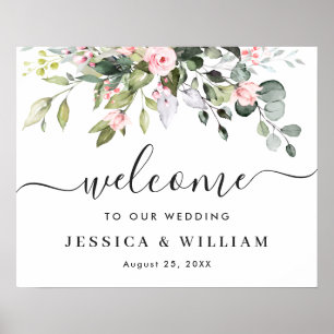 Elegant Watercolor Eucalyptus Wedding Welcome Sign