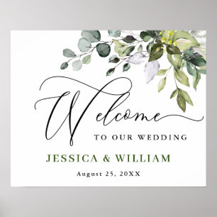 Elegant Watercolor Eucalyptus Wedding Welcome Sign