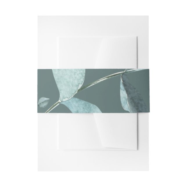 Elegant Watercolor Eucalyptus With Gold Accents Invitation Belly Band (Front Example)