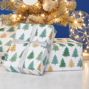 Elegant Watercolor Evergreen Forest Christmas Wrapping Paper