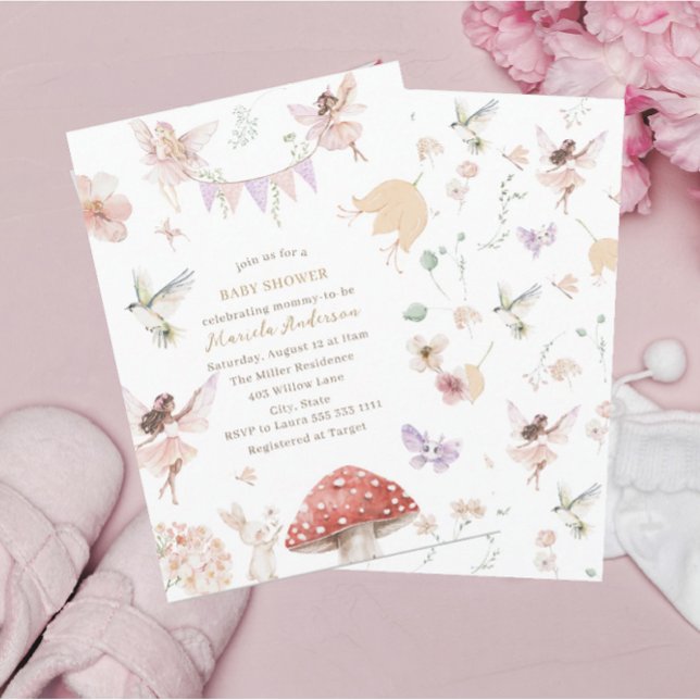 Elegant Watercolor Fairy  Wildflower Garden  Baby  Invitation (Creator Uploaded)