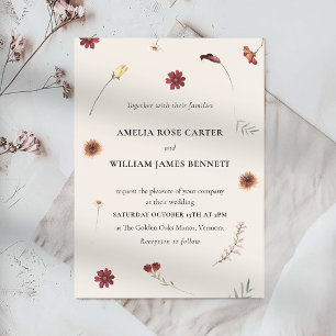 Elegant Watercolor Fall Autumn Wildflower Wedding  Invitation