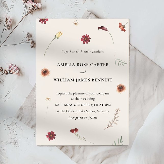 Elegant Watercolor Fall Autumn Wildflower Wedding  Invitation (Elegant Watercolor Fall Autumn Wildflower Wedding Invitation)