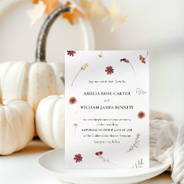 Elegant Watercolor Fall Autumn Wildflower Wedding Invitation