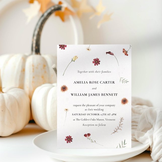 Elegant Watercolor Fall Autumn Wildflower Wedding  Invitation (Elegant Watercolor Fall Autumn Wildflower Wedding Invitation)