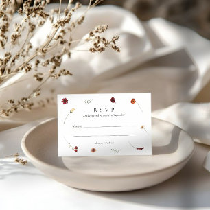 Elegant Watercolor Fall Autumn Wildflower Wedding RSVP Card