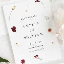 Elegant Watercolor Fall Autumn Wildflower Wedding  Save The Date