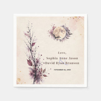 Elegant Watercolor Fall Burgundy Halloween Wedding Napkin