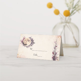 Elegant Watercolor Fall Burgundy Halloween Wedding Place Card