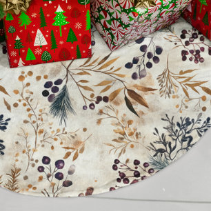 Elegant Watercolor Fall Colours Floral Pattern Brushed Polyester Tree Skirt