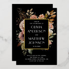 Elegant watercolor fall floral gold black wedding