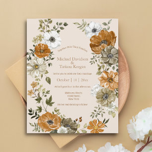 elegant watercolor fall floral wedding Invitation 