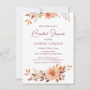 Elegant Watercolor Fall Flowers Bridal Shower Invitation