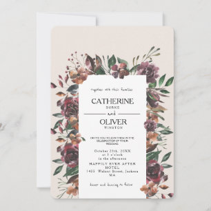 Elegant Watercolor Fall Flowers Frame Ecru Wedding Invitation